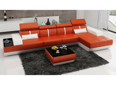 Divano moderno a L con angolo, imbottitura, sedile, divano ad angolo + pouf.