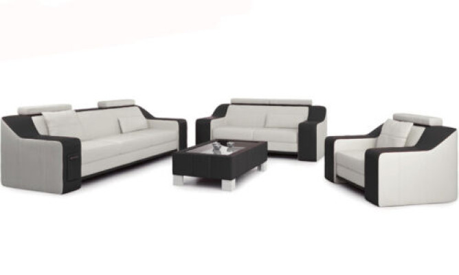 Divano in pelle Divano Composizione soggiorno 3+2+1 posti Moderno Sofà Settee nuovo
