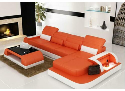 Soggiorno Angolo Divano in Pelle Divano Ad Angolo con Mensola Imbottita