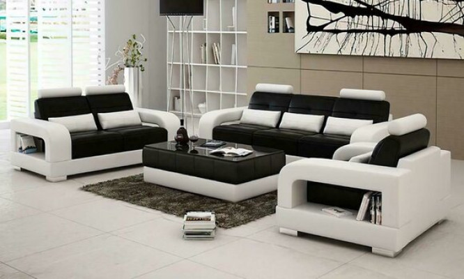 Set di divani imbottiti 3+1+1 posti in pelle design moderno.