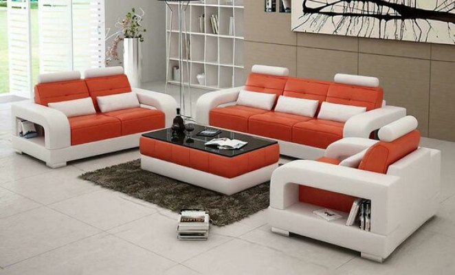 Set di divani imbottiti 3+1+1 posti in pelle design moderno.