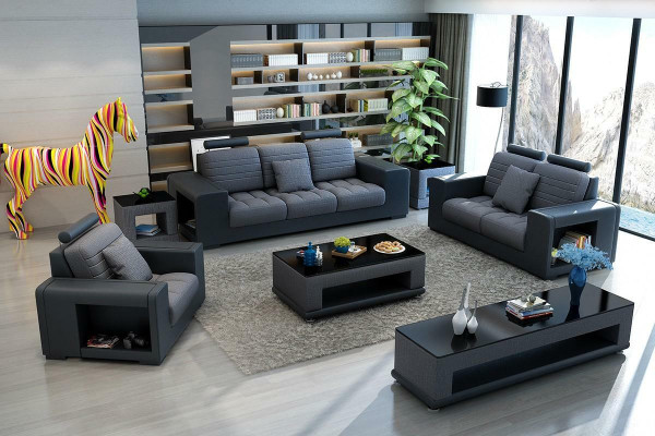 Sofà 3 posti Tavolo Pouf Tavolino Madia Set moderno 5 pezzi.