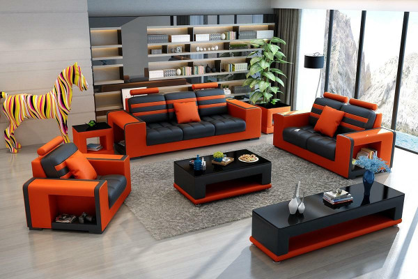 Sofà 3 posti Tavolo Pouf Tavolino Madia Set moderno 5 pezzi.