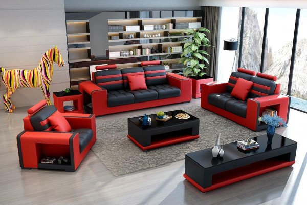 Sofà 3 posti Tavolo Pouf Tavolino Madia Set moderno 5 pezzi.