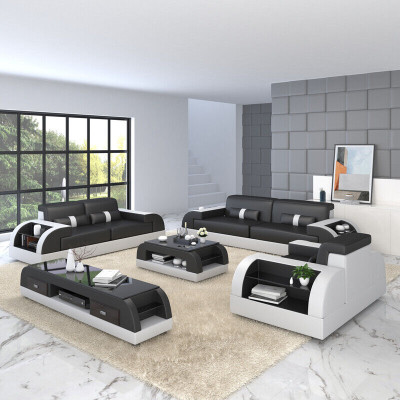 Sofà set 3+3 posti in pelle design divani imbottiti relax.