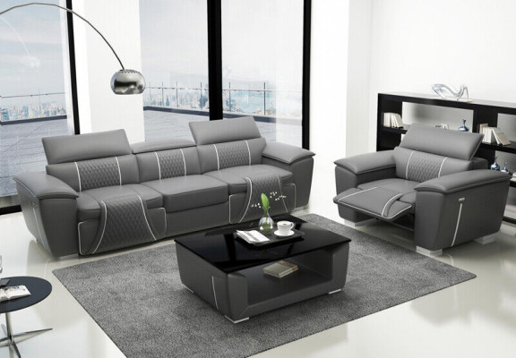 Set di divani di lusso 2x 3 posti con divano in pelle in tessuto per mobili.