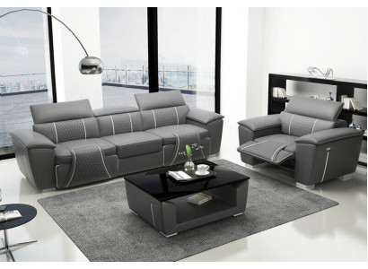 Set di divani di lusso 2x 3 posti con divano in pelle in tessuto per mobili.
