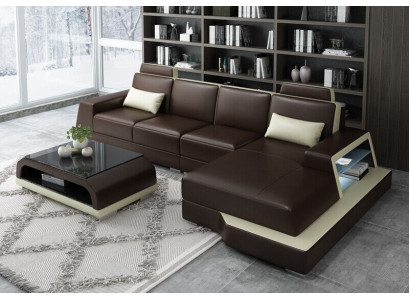 Divano ad angolo Divano Composizione salotto Forma a L Divano imbottito Divano in pelle beige Divani