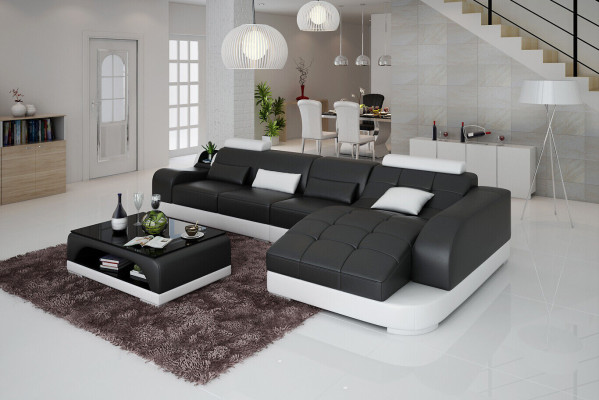 Divano ad angolo in tessuto a forma di L, soggiorno, insieme di divani, design moderno.