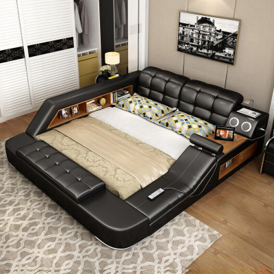 Letto multifunzione scaffale armadio stazione di ricarica USB decorativa letti doppi in pelle