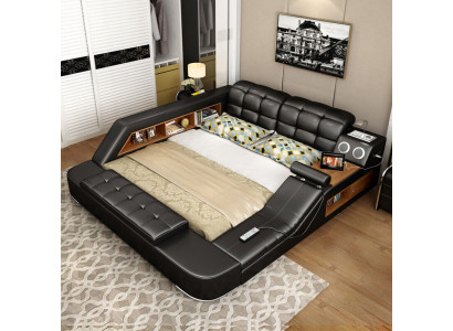 Letto multifunzione scaffale armadio stazione di ricarica USB decorativa letti doppi in pelle