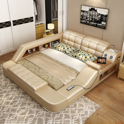 Letto multifunzione scaffale armadio stazione di ricarica USB decorativa letti doppi in pelle