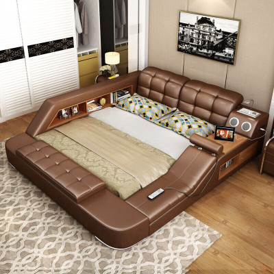 Letto multifunzione scaffale armadio stazione di ricarica USB decorativa letti doppi in pelle