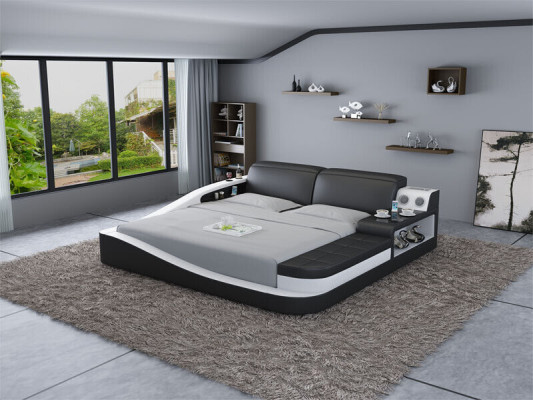 Camera da letto di lusso letto imbottito design in pelle doppio letti hotel tessile