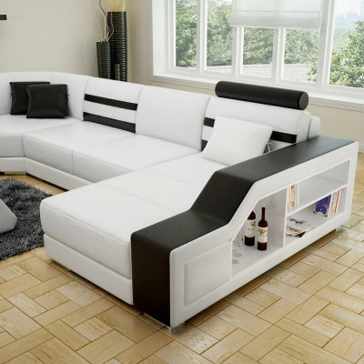 Divano ad angolo componibile a U - Set di divani in pelle con scaffale in pelle.