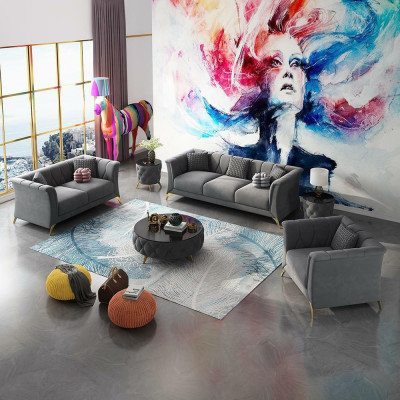 Set di divani Chesterfield design divano divano imbottito velluto 3-2-1 posti.