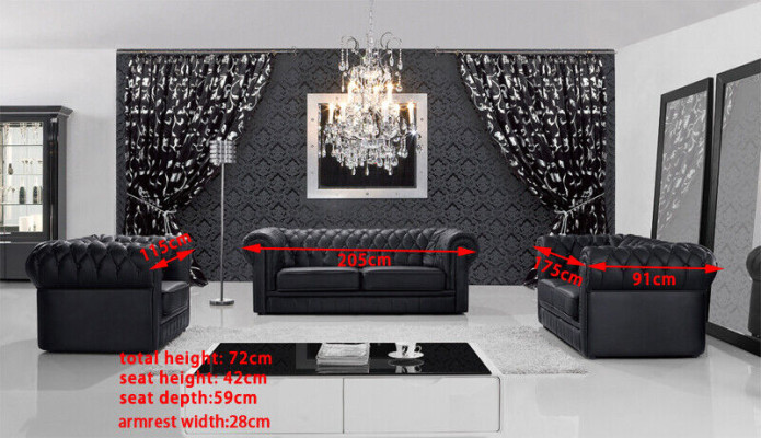 Chesterfield divani divani imbottiti in pelle a 3 posti con set di divani da 3 posti.