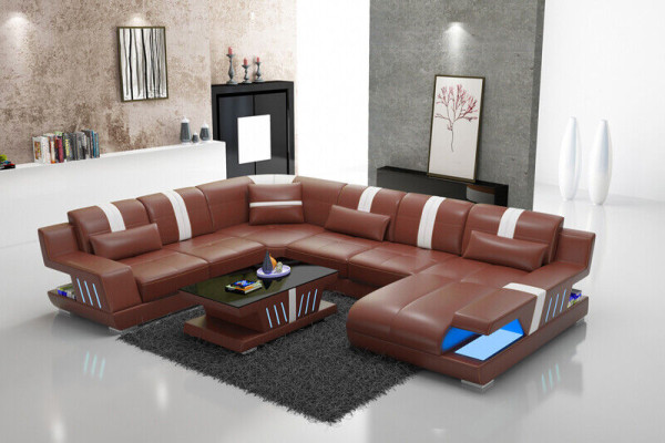 Divano a L in pelle Divano Divano d'angolo Set da soggiorno Design Moderno