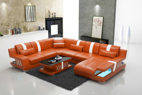 Divano a L in pelle Divano Divano d'angolo Set da soggiorno Design Moderno