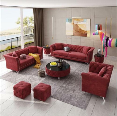 Chesterfield Set 8 pezzi Set Divano Imbottito con Tavolino Tavolino Divano