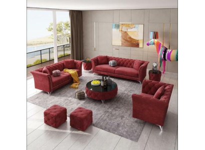 Chesterfield Set 8 pezzi Set Divano Imbottito con Tavolino Tavolino Divano