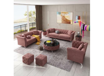 Chesterfield Set 8 pezzi Set Divano Imbottito con Tavolino Tavolino Divano