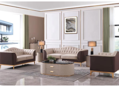 Mobili di lusso Divano Set divani Divano Decorazioni Imbottiti 3 + 2 + 1 posti + Tavolino