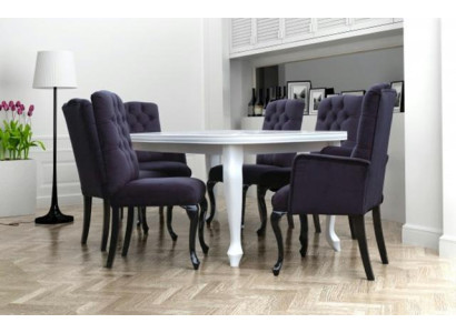 6 poltrone Chesterfield con seduta in tessuto imbottita, sedie da pranzo di design.