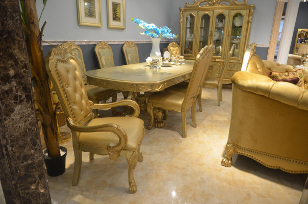 Tavolo da pranzo reale con 6 sedie Set completo sala da pranzo decorativa 7 pezzi.