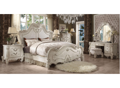 Letto classico matrimoniale con 2 comodini in legno design, nuovo set di 3 pezzi.