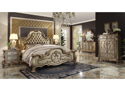 Letto 2x Comodino 3 pz. Set camera da letto Letto di lusso Designer Chesterfield