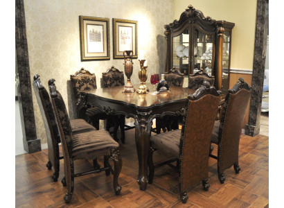 Tavolo classico da pranzo in legno con set di 8 sedie per sala da pranzo.