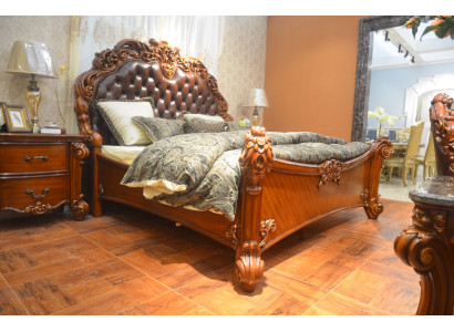 Set camera da letto Letto + 2x comodini Chesterfield Legno Pelle Letti Imbottiti