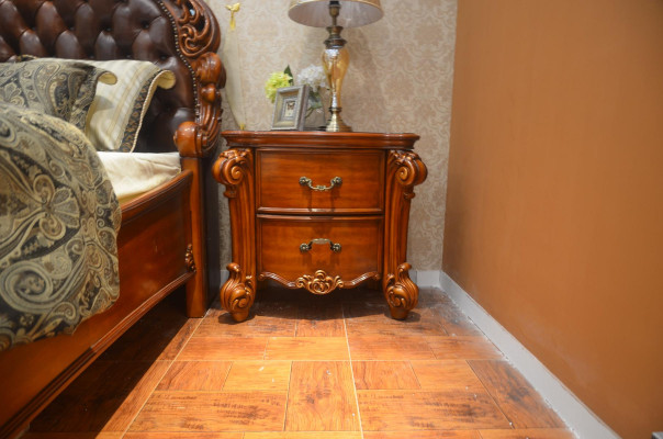 Set camera da letto Letto + 2x comodini Chesterfield Legno Pelle Letti Imbottiti