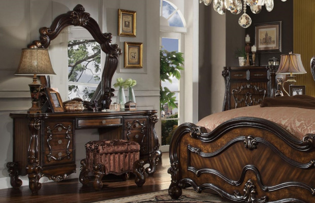 Tavolino trucco Specchio Sgabello console di lusso Comò di camera stile barocco