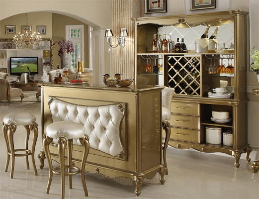 Moderno set da bar Chesterfield del designer Barganitur con 2 sgabelli da bar, set completo da 3 pezzi.