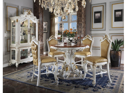 Classico set da pranzo bianco Elegant tavolo da pranzo con sedie e vetrina