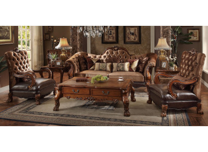 Divano Chesterfield 2 posti in tessuto di design di lusso, due posti in legno.