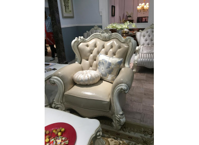 Poltrona 1 posto in stile antico beige in legno barocco trono reale.