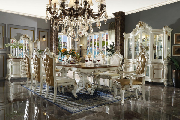 Classico set da pranzo beige con tavolo da pranzo di lusso e 8 sedie Chesterfield, set da 11 pezzi