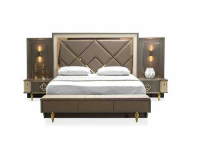 Set da camera da letto di lusso 3 pezzi con letto e 2 comodini Design tessile 3 pezzi