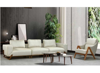 Divano 3+1 posti con 3 poltrone in tessuto per soggiorno, set da 3 pezzi.