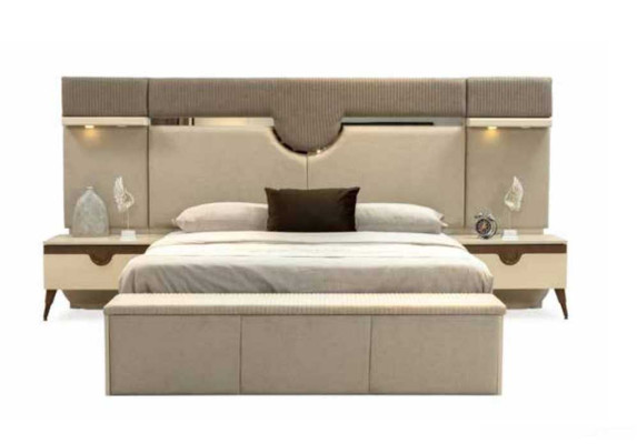 Elegante set da camera da letto 4 pezzi con letto, 2 comodini e armadio nuovo.