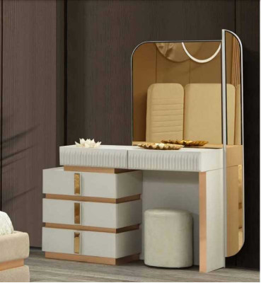 Tavolo per il trucco beige moderno con specchio Altezza 180 cm lussuoso Mobili nuovi.