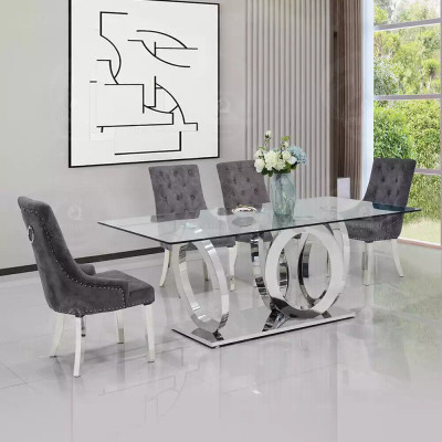Tavolo da pranzo moderno in vetro con design da designer per sala da pranzo e cucina