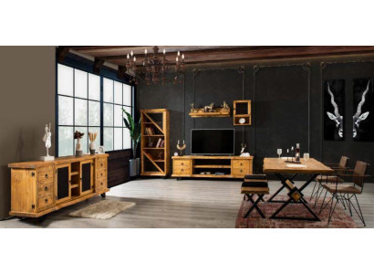 Mobile porta TV in vero legno di lusso marrone con tavolino su ruote armadio rustico.