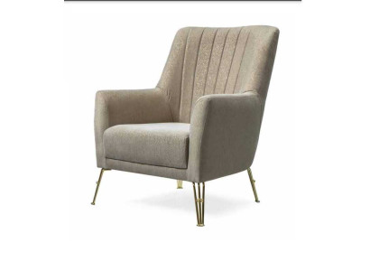 Design Sedile di lusso Beige Sedia Relax in legno con acciaio inox Sedia nuova