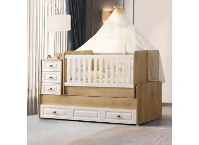 Elegante lettino in legno chiaro di lusso Cornice del letto perfettamente nuova.