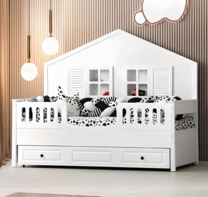 Letto per bambini Letto di legno Letto funzionale Estraibile Bianco Legno Letto 90 x 200