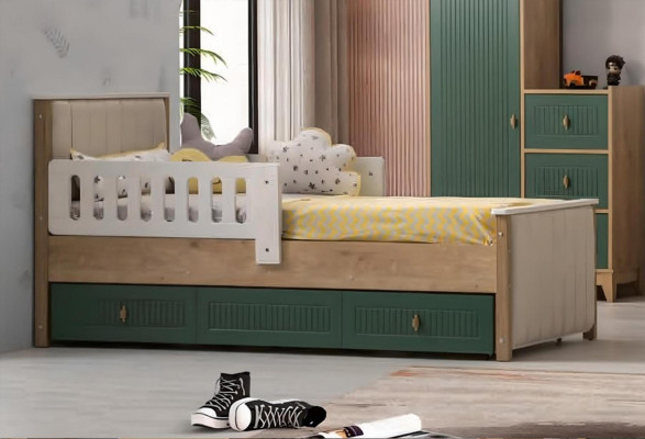 Elegante lettino per bambini 200 cm Letto per ragazzi in legno Camera da letto per bambini in stoffa Moderno